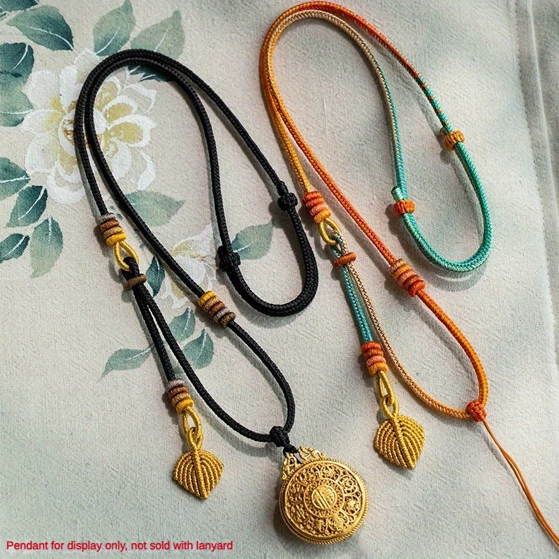 Polyester Fiber Necklace with Double Hanging Leaf Knot Pendant